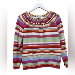 Vintage Y2k David Brooks Fair Isle Crochet Neckline Sweater Striped Women’s XL